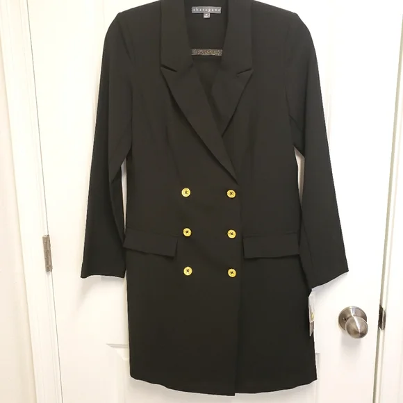 SHARAGANO Black Long Sleeve Double-Breasted Tailored Blazer Dress—NWT—10P - Picture 5 of 16